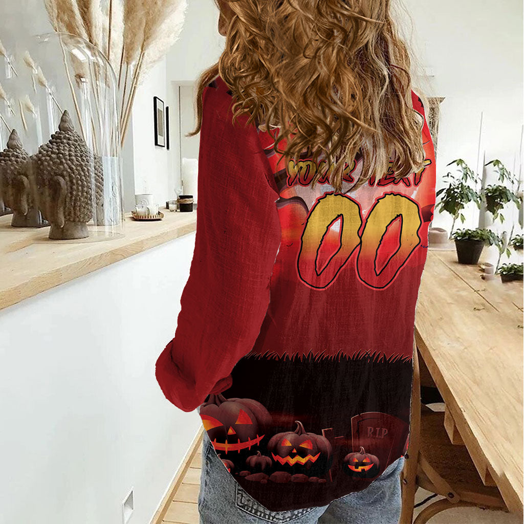 Custom Halloween Redcliffe Dolphins Women Casual Shirt Spooky Australia Mascot Rugby