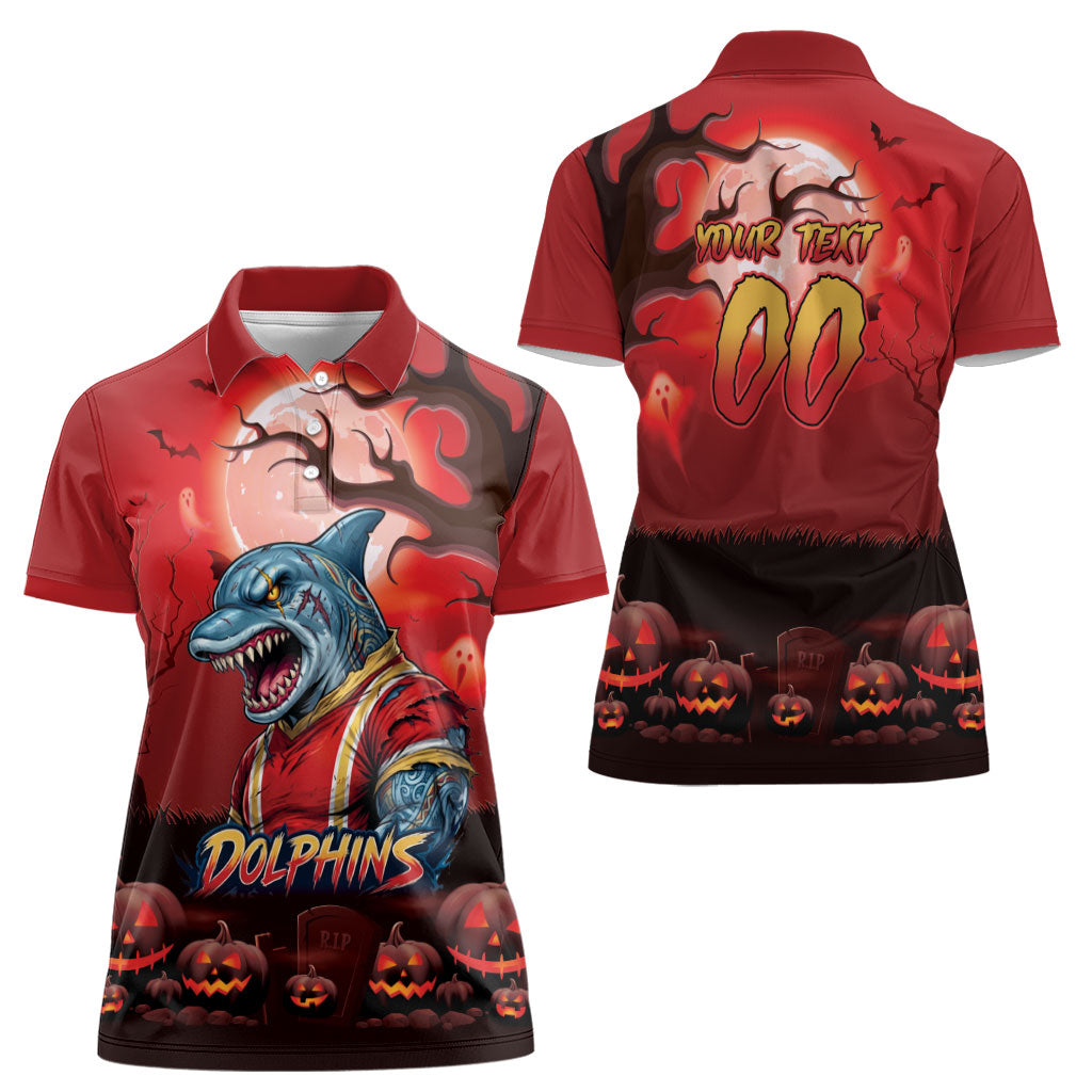 Custom Halloween Redcliffe Dolphins Women Polo Shirt Spooky Australia Mascot Rugby