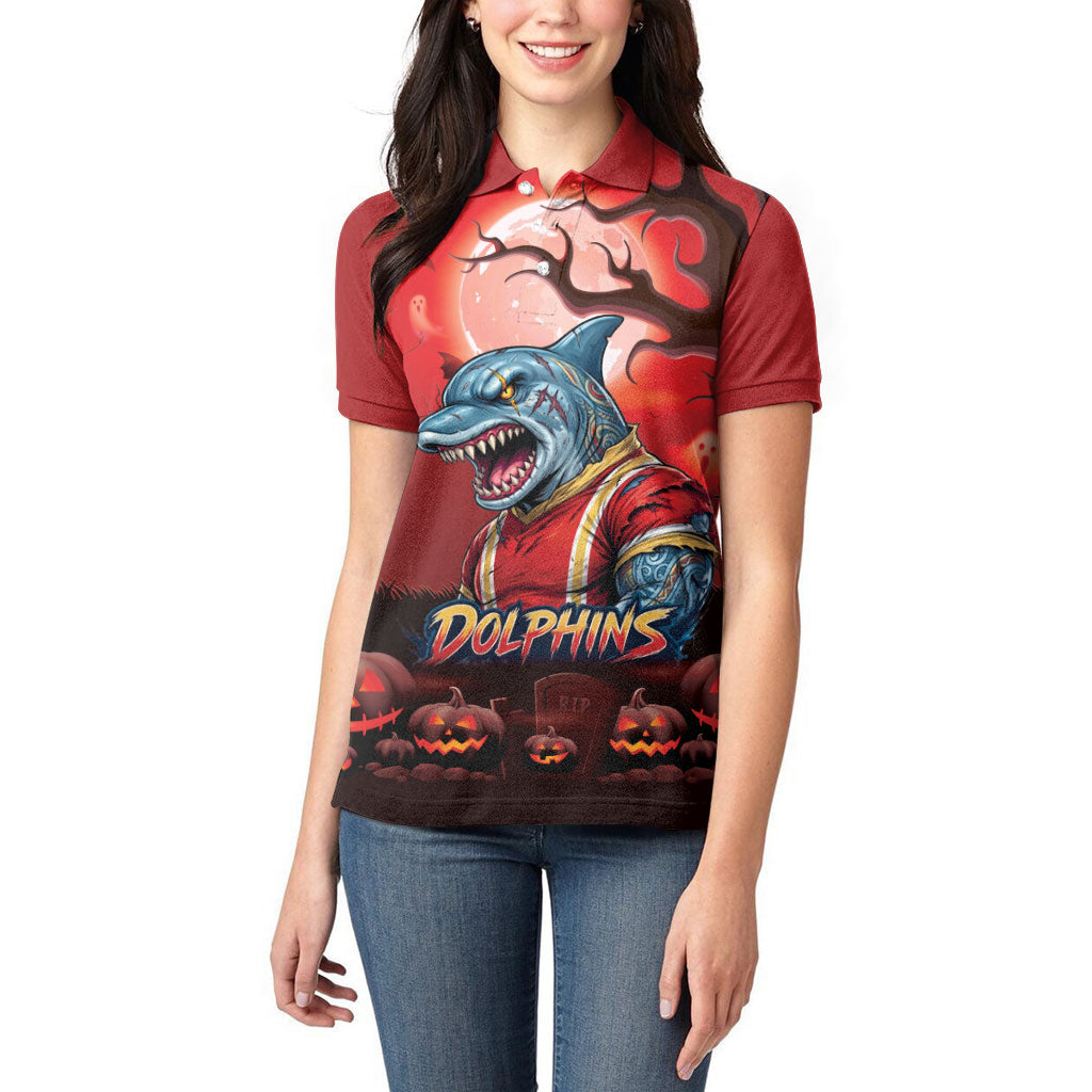 Custom Halloween Redcliffe Dolphins Women Polo Shirt Spooky Australia Mascot Rugby