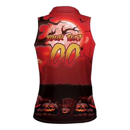Custom Halloween Redcliffe Dolphins Women Sleeveless Polo Shirt Spooky Australia Mascot Rugby