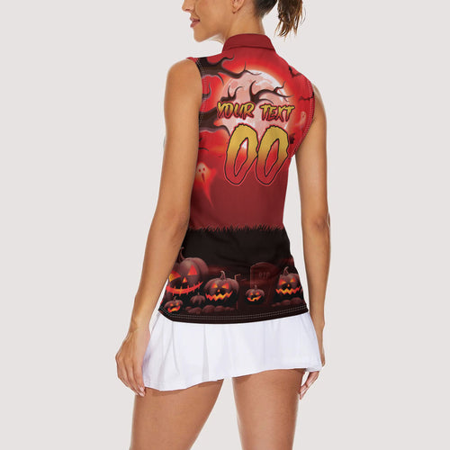 Custom Halloween Redcliffe Dolphins Women Sleeveless Polo Shirt Spooky Australia Mascot Rugby