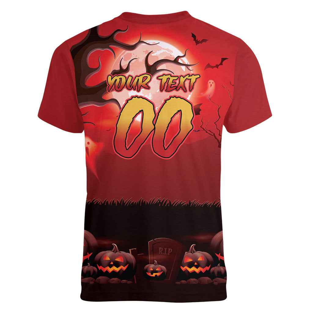 Custom Halloween Redcliffe Dolphins Women V-Neck T-Shirt Spooky Australia Mascot Rugby