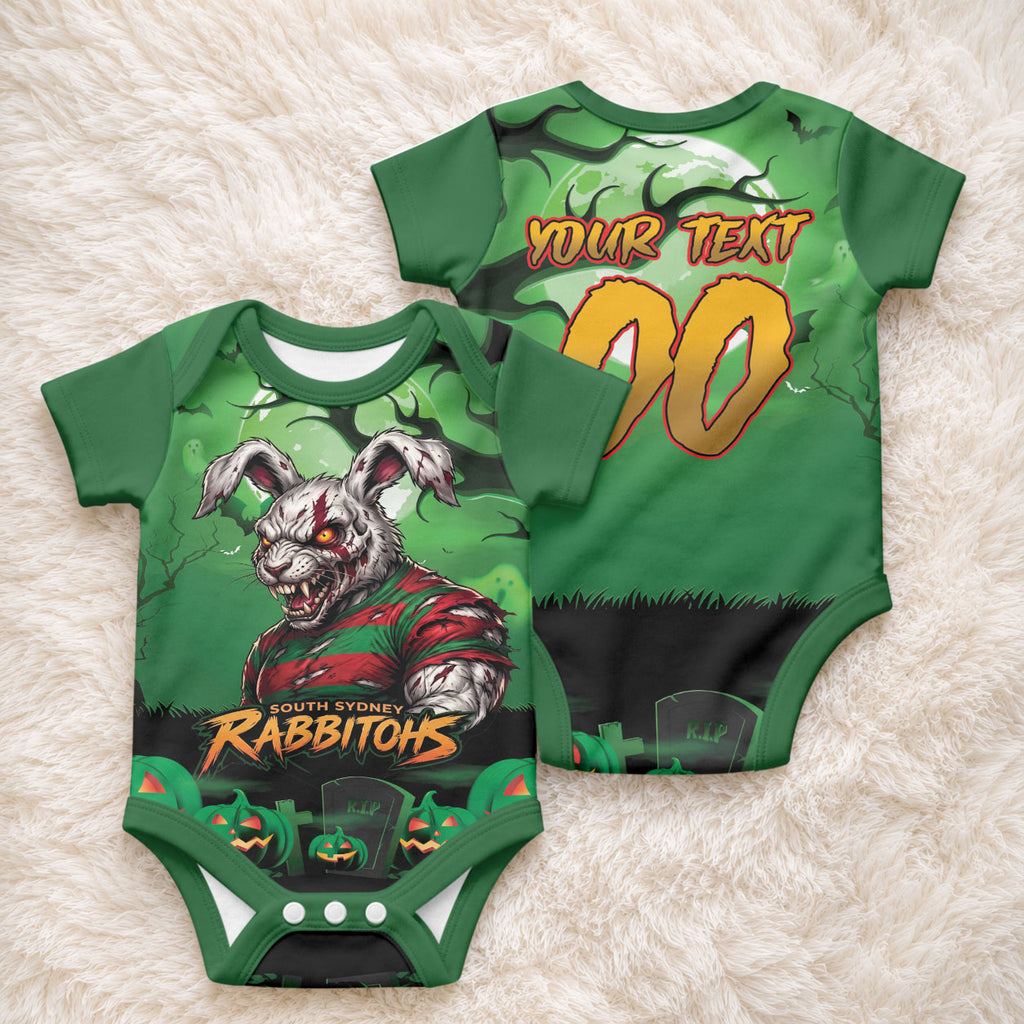 Custom Halloween South Sydney Rabbitohs Baby Onesie Spooky Australia Mascot Rugby