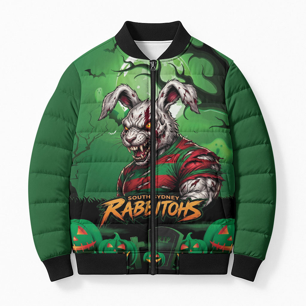Custom Halloween South Sydney Rabbitohs Bomber Puffer Jacket Spooky Australia Mascot Rugby