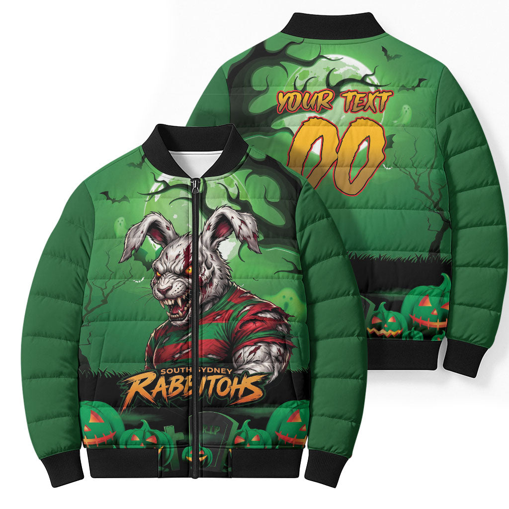 Custom Halloween South Sydney Rabbitohs Bomber Puffer Jacket Spooky Australia Mascot Rugby