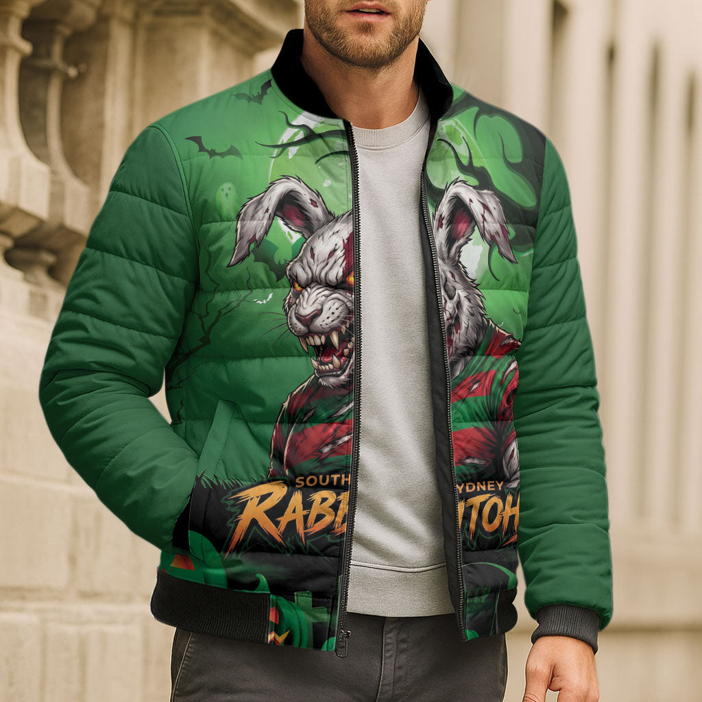 Custom Halloween South Sydney Rabbitohs Bomber Puffer Jacket Spooky Australia Mascot Rugby