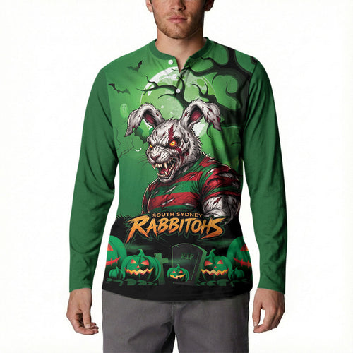 Custom Halloween South Sydney Rabbitohs Button Sweatshirt Spooky Australia Mascot Rugby