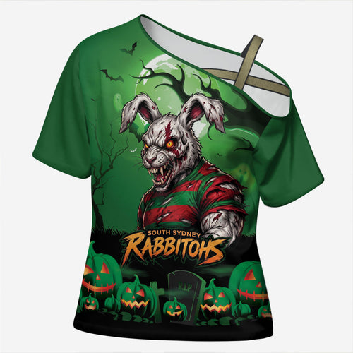 Custom Halloween South Sydney Rabbitohs Cross Shoulder Shirt Spooky Australia Mascot Rugby