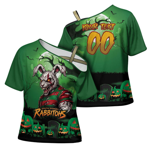 Custom Halloween South Sydney Rabbitohs Cross Shoulder Shirt Spooky Australia Mascot Rugby