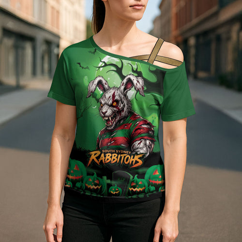 Custom Halloween South Sydney Rabbitohs Cross Shoulder Shirt Spooky Australia Mascot Rugby