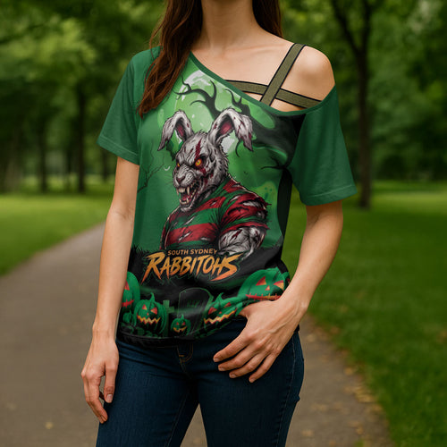 Custom Halloween South Sydney Rabbitohs Cross Shoulder Shirt Spooky Australia Mascot Rugby