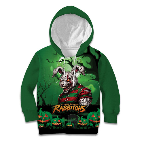 Custom Halloween South Sydney Rabbitohs Kid Hoodie Spooky Australia Mascot Rugby