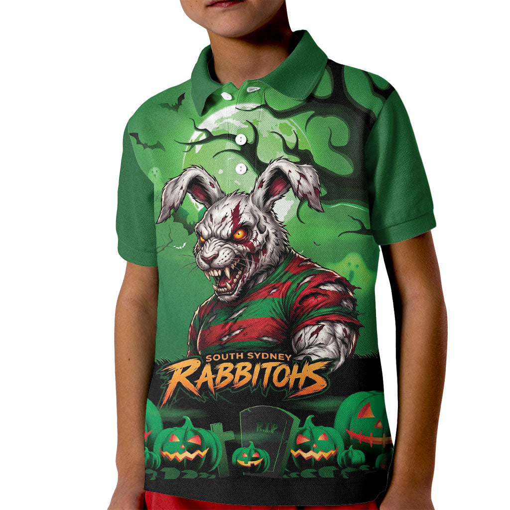 Custom Halloween South Sydney Rabbitohs Kid Polo Shirt Spooky Australia Mascot Rugby