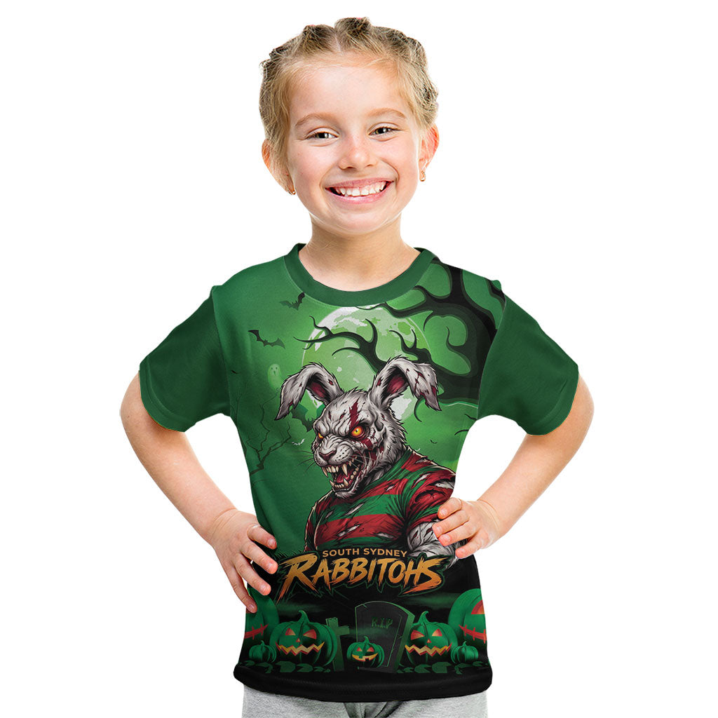 Custom Halloween South Sydney Rabbitohs Kid T Shirt Spooky Australia Mascot Rugby