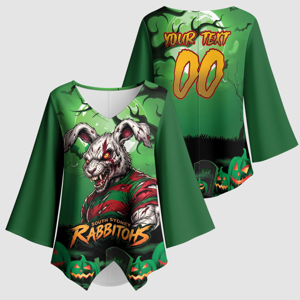 Custom Halloween South Sydney Rabbitohs Kimono Sleeve Blouse Spooky Australia Mascot Rugby