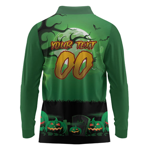 Custom Halloween South Sydney Rabbitohs Long Sleeve Polo Shirt Spooky Australia Mascot Rugby