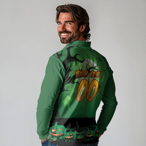 Custom Halloween South Sydney Rabbitohs Long Sleeve Polo Shirt Spooky Australia Mascot Rugby