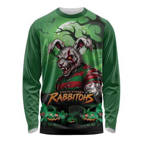 Custom Halloween South Sydney Rabbitohs Long Sleeve Shirt Spooky Australia Mascot Rugby