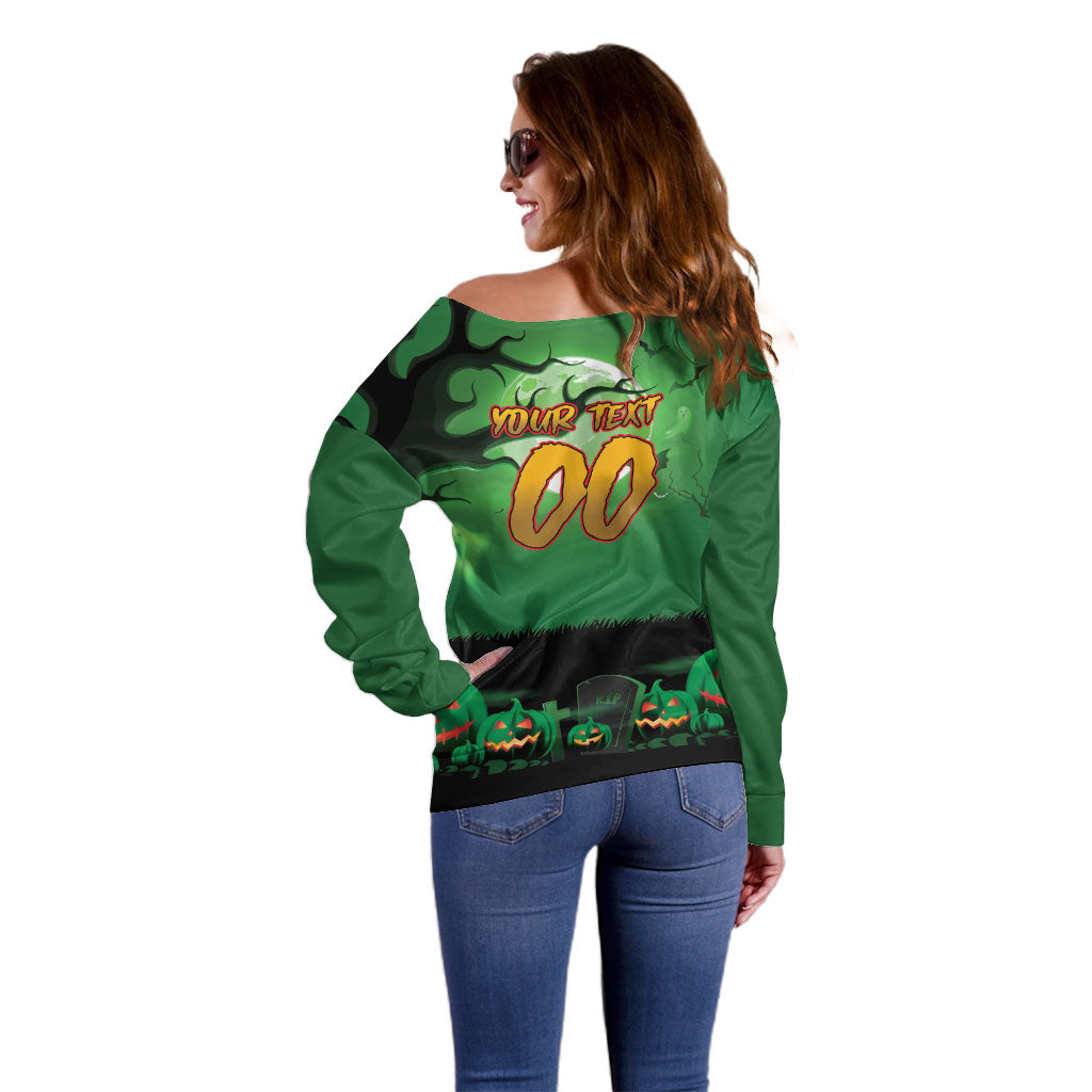 Custom Halloween South Sydney Rabbitohs Off Shoulder Sweater Spooky Australia Mascot Rugby