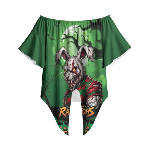 Custom Halloween South Sydney Rabbitohs Off Shoulder Wrap Waist Top Spooky Australia Mascot Rugby