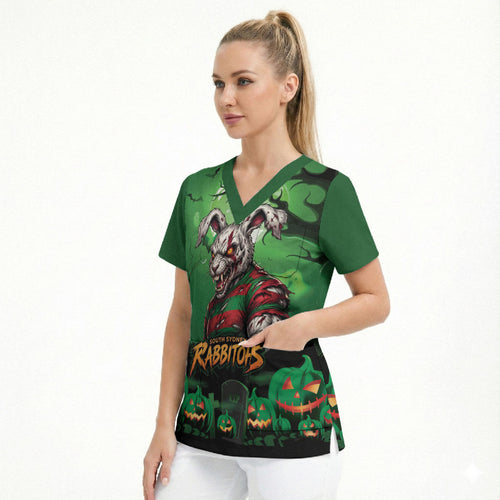 Custom Halloween South Sydney Rabbitohs Scrub Top Spooky Australia Mascot Rugby