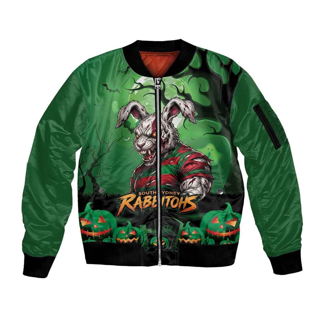 Custom Halloween South Sydney Rabbitohs Sleeve Zip Bomber Jacket Spooky Australia Mascot Rugby