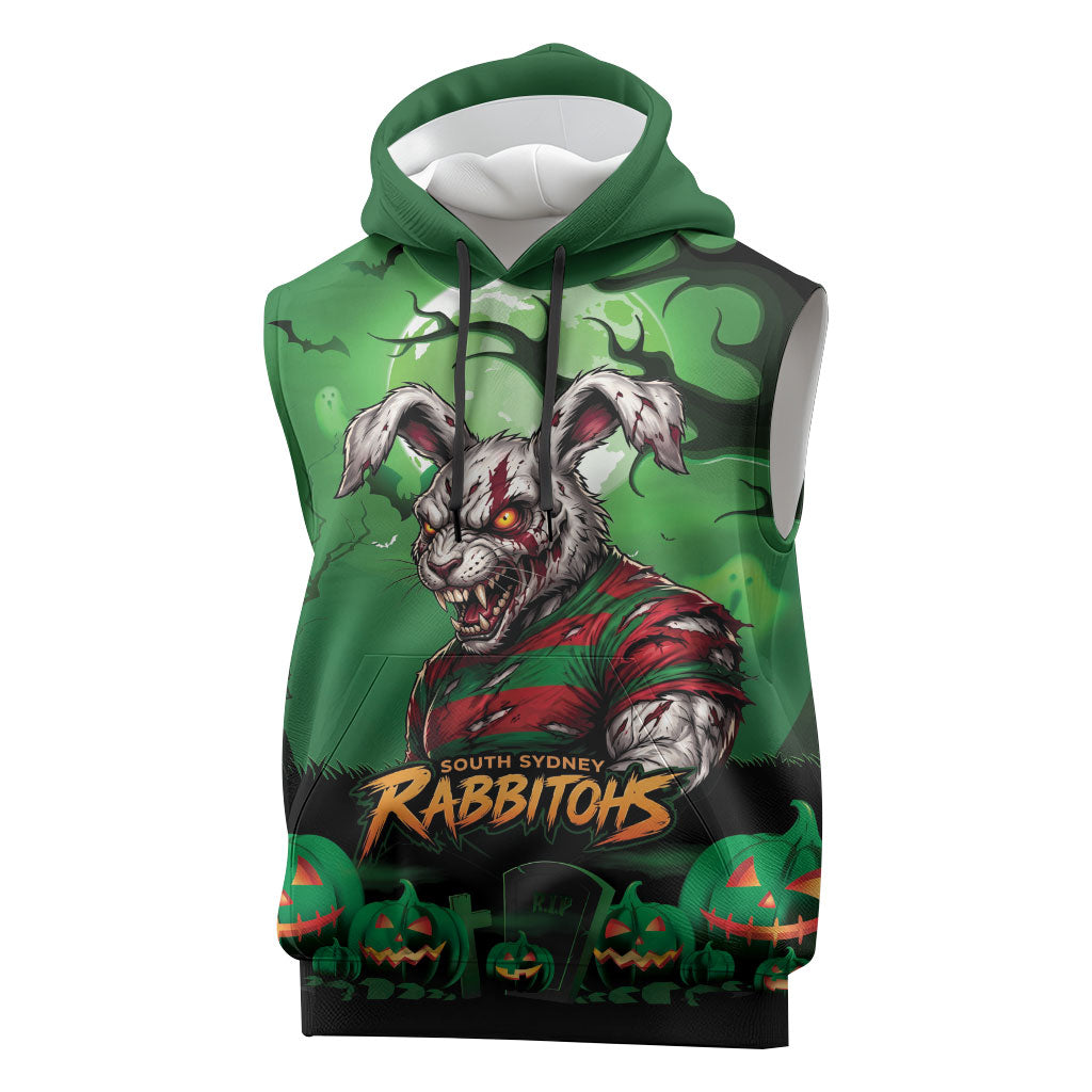 Custom Halloween South Sydney Rabbitohs Sleeveless Hoodie Spooky Australia Mascot Rugby