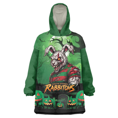 Custom Halloween South Sydney Rabbitohs Wearable Blanket Hoodie Spooky Australia Mascot Rugby