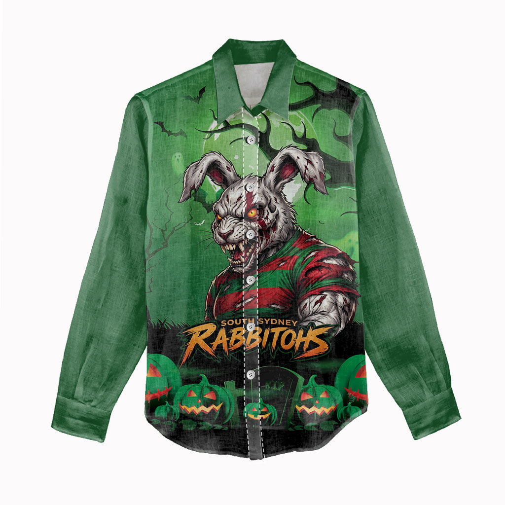 Custom Halloween South Sydney Rabbitohs Women Casual Shirt Spooky Australia Mascot Rugby