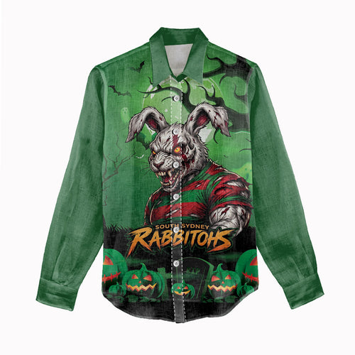 Custom Halloween South Sydney Rabbitohs Women Casual Shirt Spooky Australia Mascot Rugby