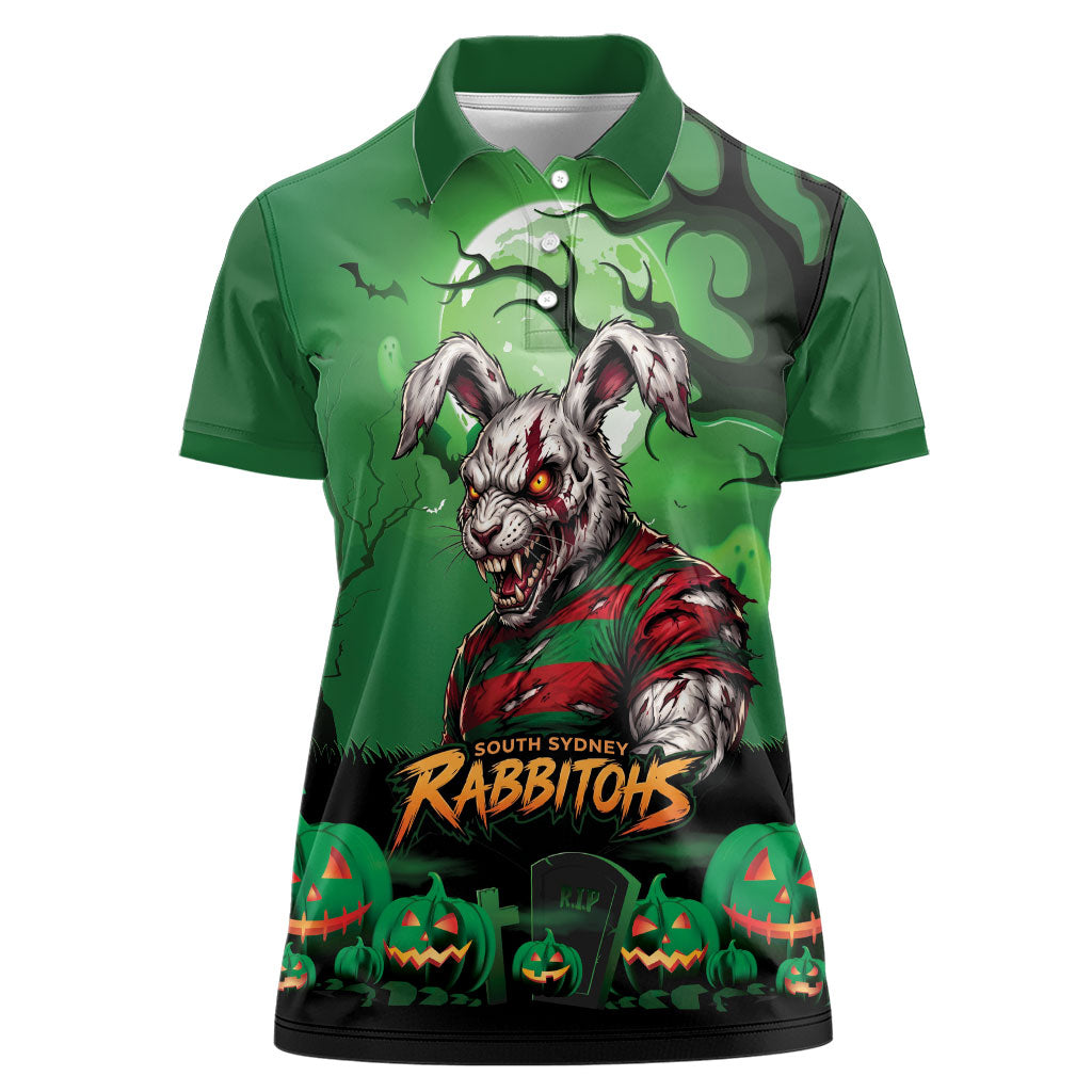 Custom Halloween South Sydney Rabbitohs Women Polo Shirt Spooky Australia Mascot Rugby