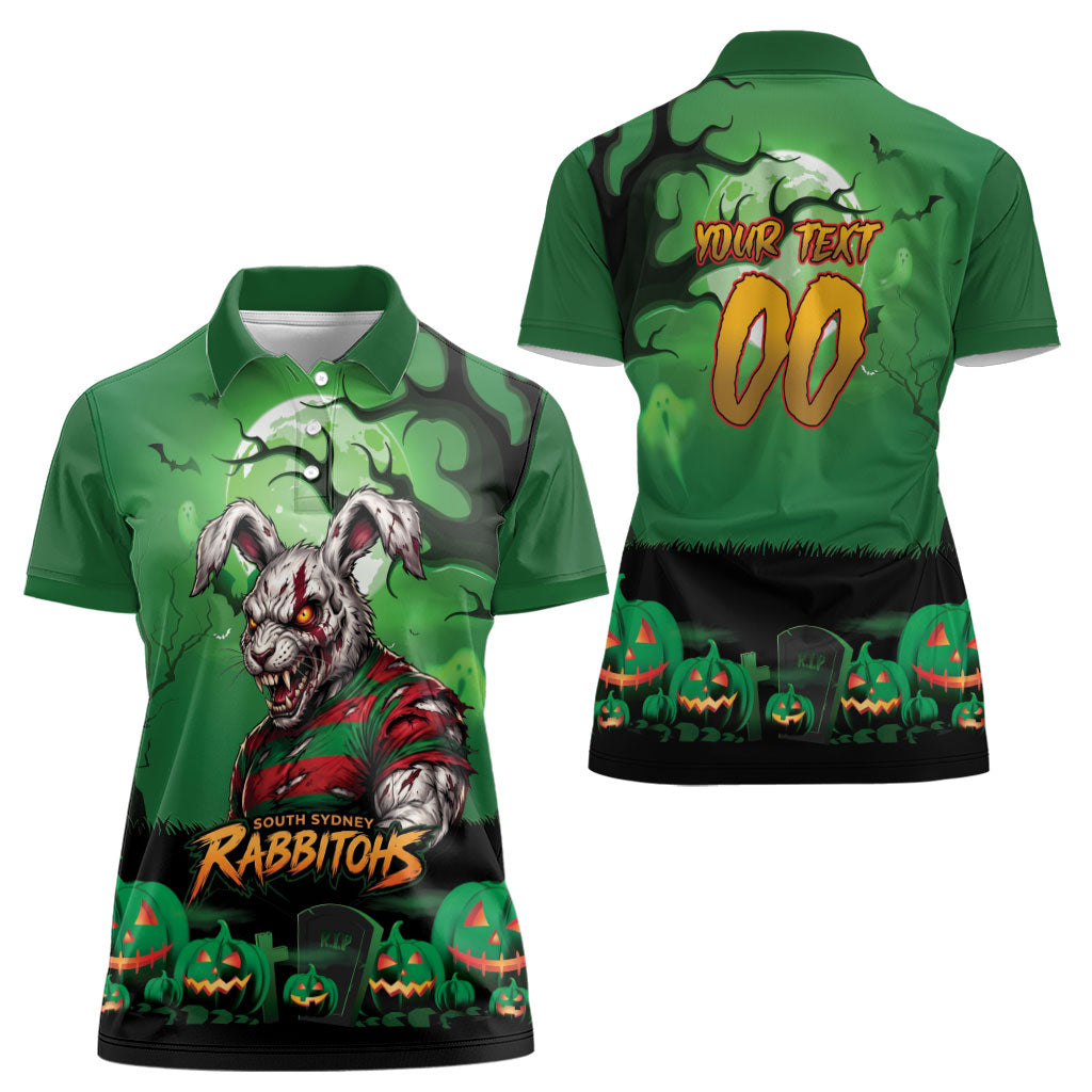 Custom Halloween South Sydney Rabbitohs Women Polo Shirt Spooky Australia Mascot Rugby
