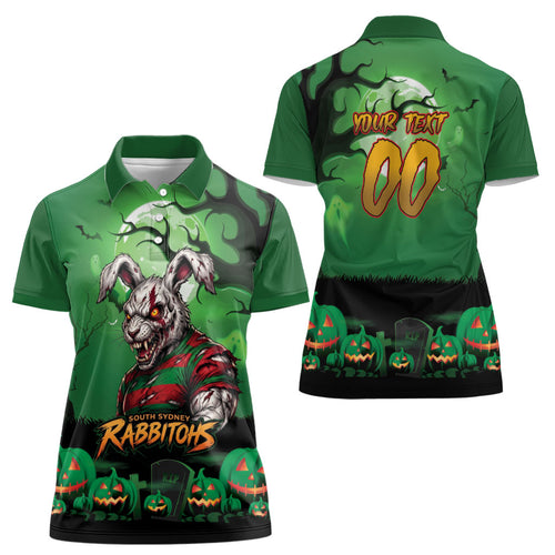 Custom Halloween South Sydney Rabbitohs Women Polo Shirt Spooky Australia Mascot Rugby