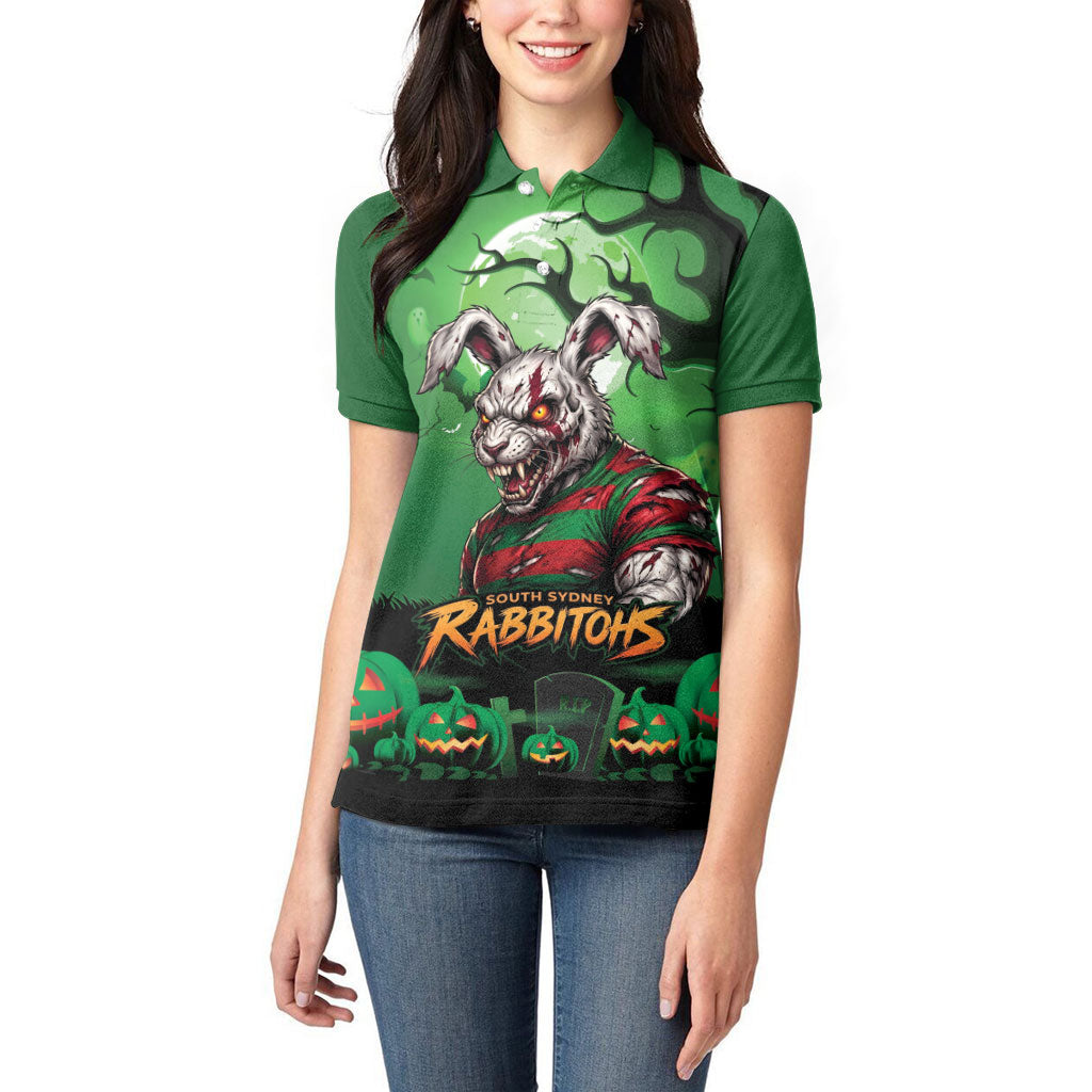 Custom Halloween South Sydney Rabbitohs Women Polo Shirt Spooky Australia Mascot Rugby