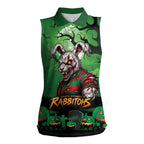 Custom Halloween South Sydney Rabbitohs Women Sleeveless Polo Shirt Spooky Australia Mascot Rugby
