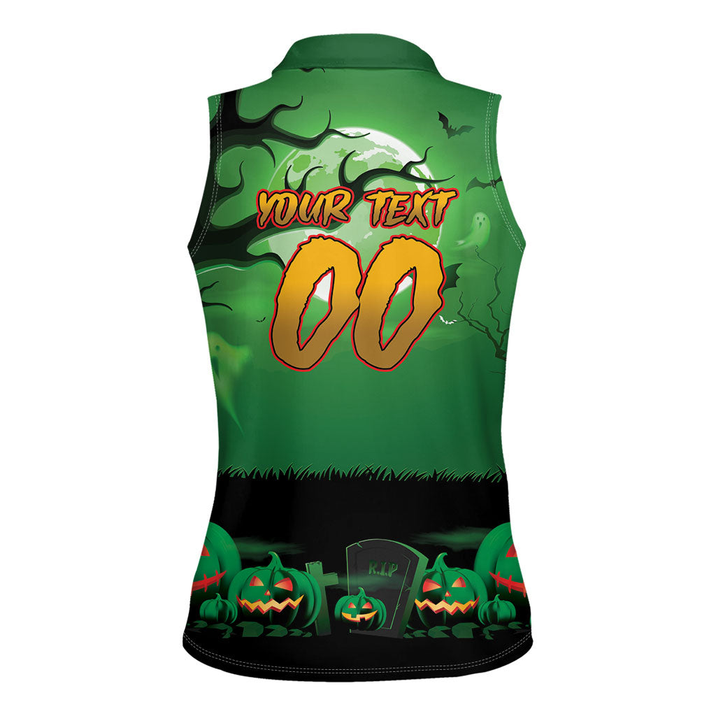 Custom Halloween South Sydney Rabbitohs Women Sleeveless Polo Shirt Spooky Australia Mascot Rugby