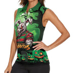 Custom Halloween South Sydney Rabbitohs Women Sleeveless Polo Shirt Spooky Australia Mascot Rugby
