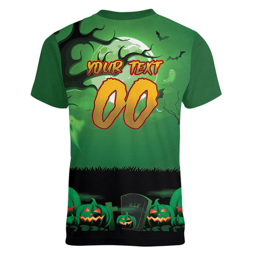 Custom Halloween South Sydney Rabbitohs Women V-Neck T-Shirt Spooky Australia Mascot Rugby