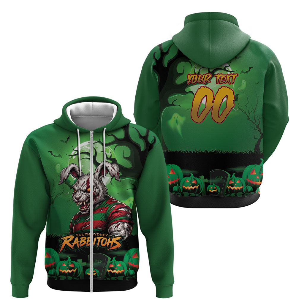 Custom Halloween South Sydney Rabbitohs Zip Hoodie Spooky Australia Mascot Rugby