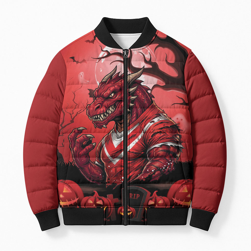 Custom Halloween St George Illawarra Dragons Bomber Puffer Jacket Spooky Australia Mascot Rugby