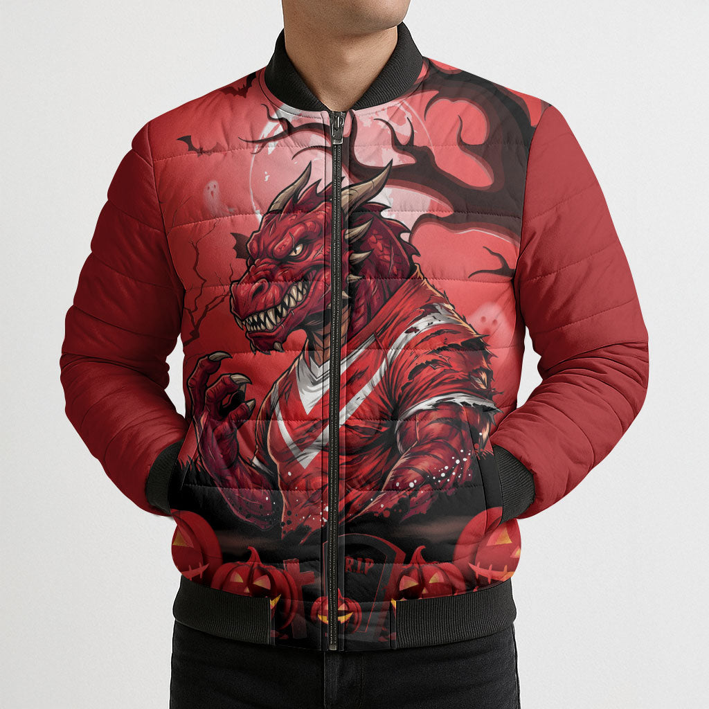 Custom Halloween St George Illawarra Dragons Bomber Puffer Jacket Spooky Australia Mascot Rugby
