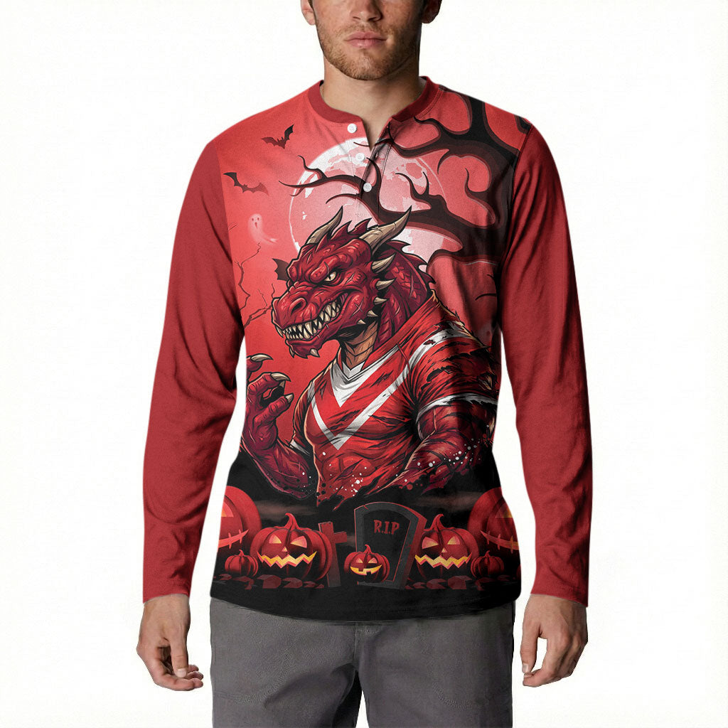 Custom Halloween St George Illawarra Dragons Button Sweatshirt Spooky Australia Mascot Rugby