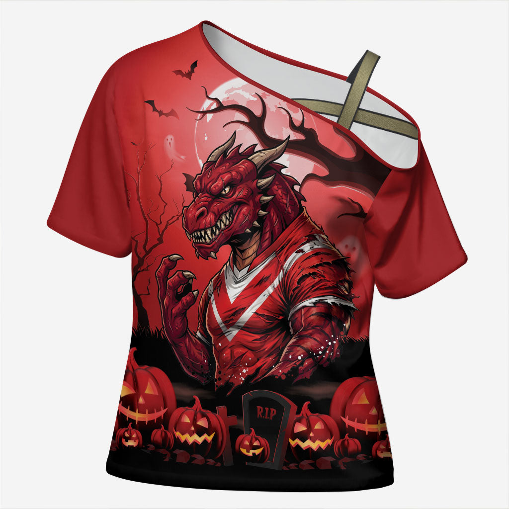 Custom Halloween St George Illawarra Dragons Cross Shoulder Shirt Spooky Australia Mascot Rugby