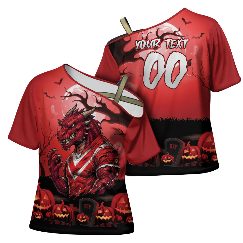 Custom Halloween St George Illawarra Dragons Cross Shoulder Shirt Spooky Australia Mascot Rugby