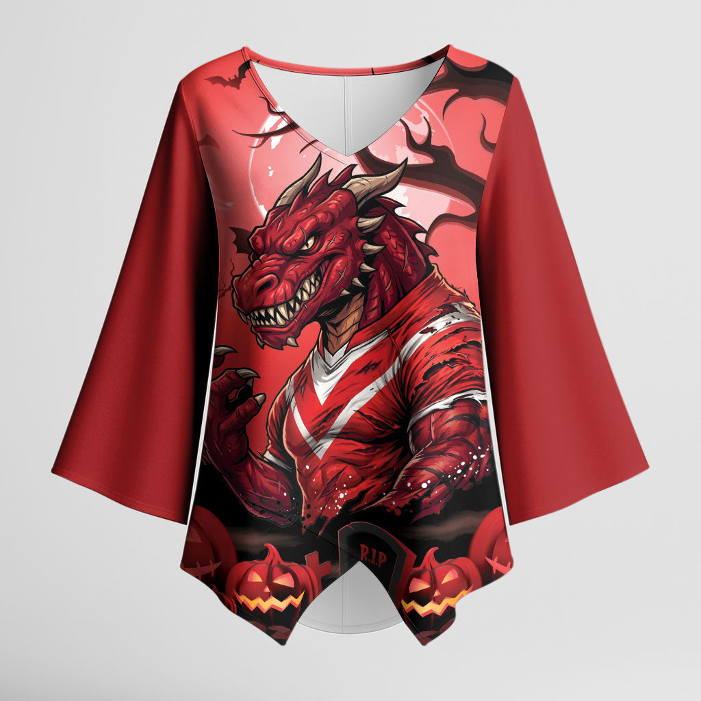 Custom Halloween St George Illawarra Dragons Kimono Sleeve Blouse Spooky Australia Mascot Rugby
