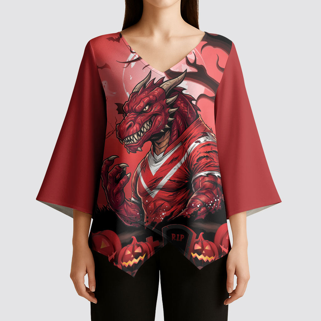 Custom Halloween St George Illawarra Dragons Kimono Sleeve Blouse Spooky Australia Mascot Rugby