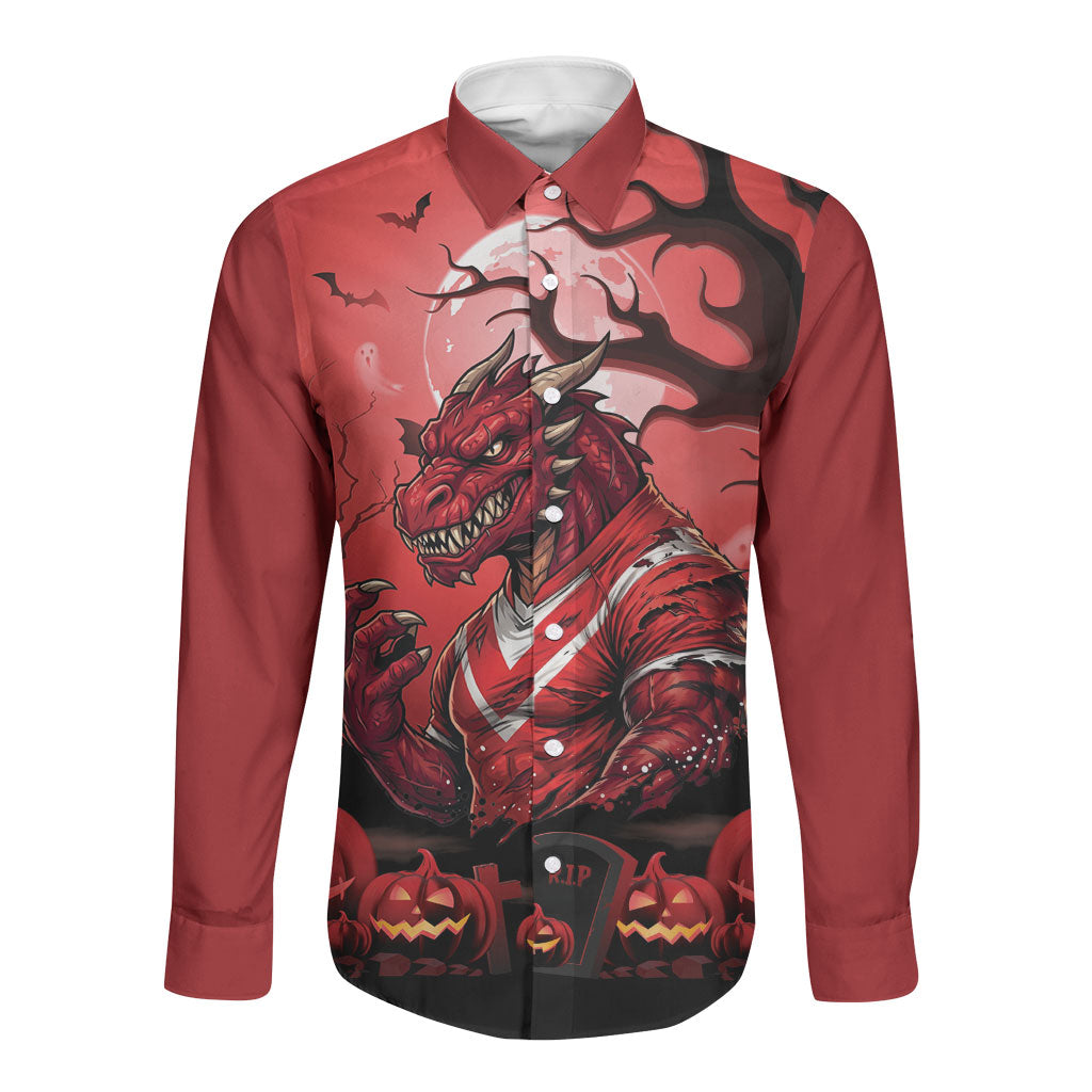 Custom Halloween St George Illawarra Dragons Long Sleeve Button Shirt Spooky Australia Mascot Rugby