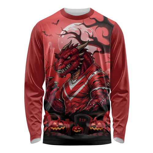 Custom Halloween St George Illawarra Dragons Long Sleeve Shirt Spooky Australia Mascot Rugby