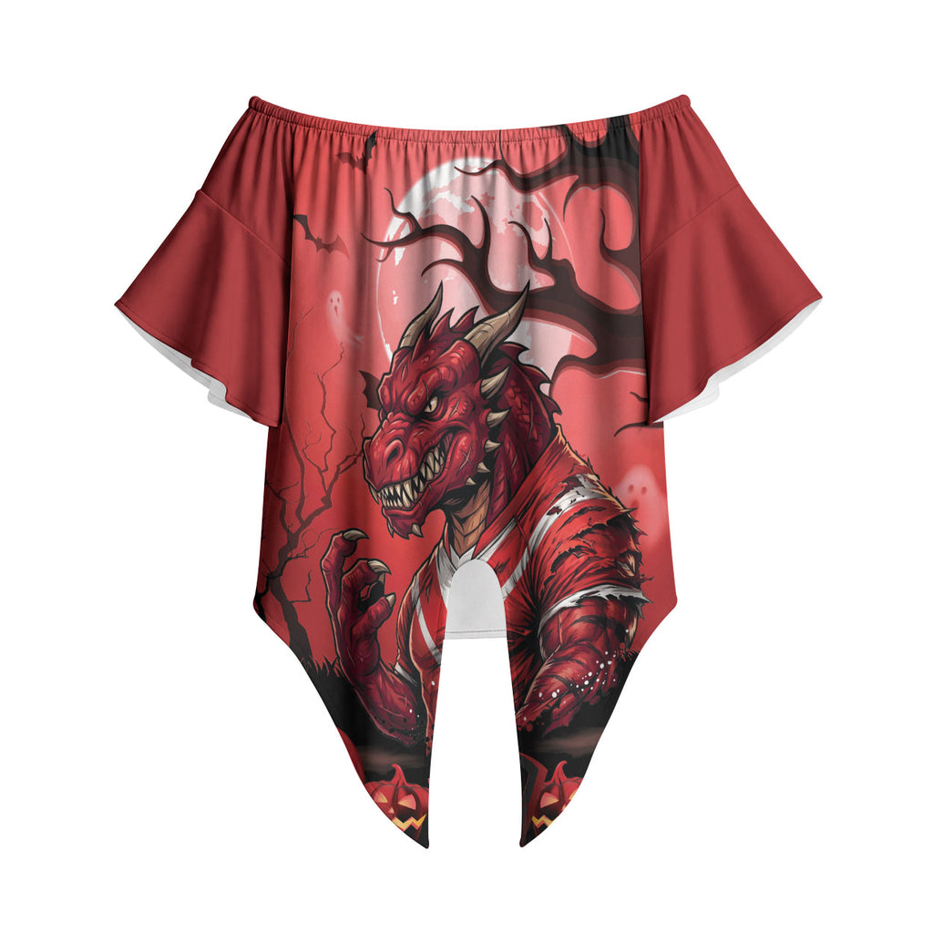 Custom Halloween St George Illawarra Dragons Off Shoulder Wrap Waist Top Spooky Australia Mascot Rugby