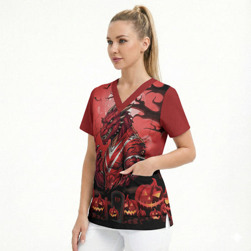 Custom Halloween St George Illawarra Dragons Scrub Top Spooky Australia Mascot Rugby